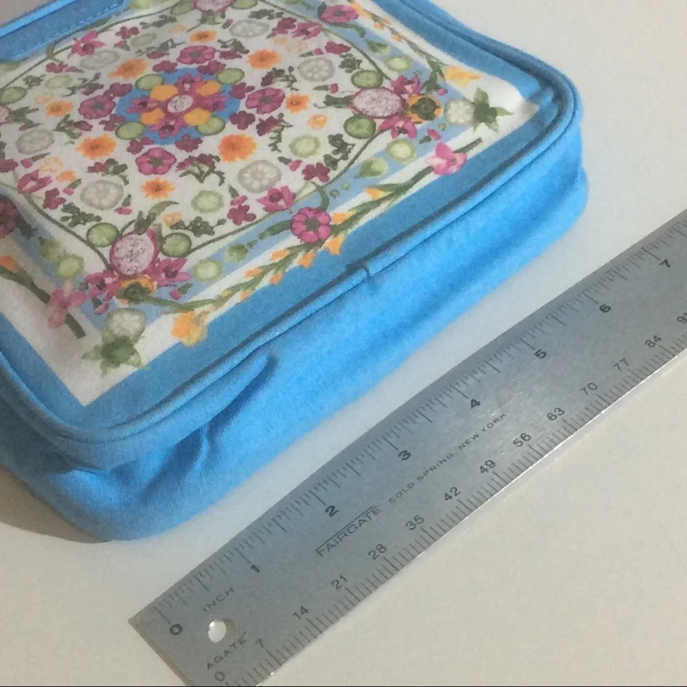 Estee Lauder Blue Floral Square Zip Cosmetic Case Makeup Travel Storage Bag